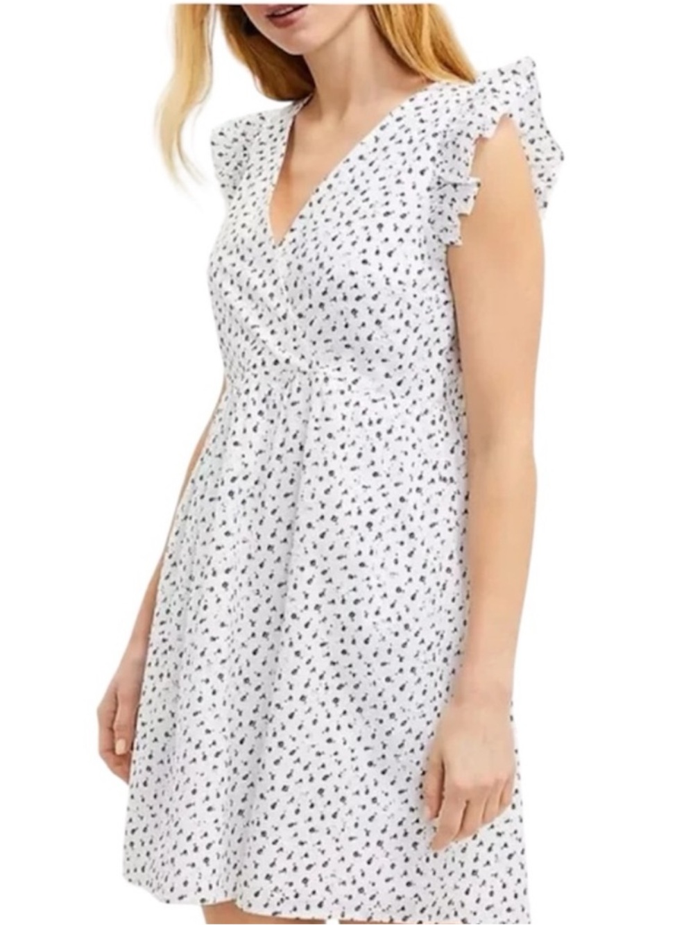 LOFT 100% Cotton White Mini Dress with Black Floral Print. Size 8.